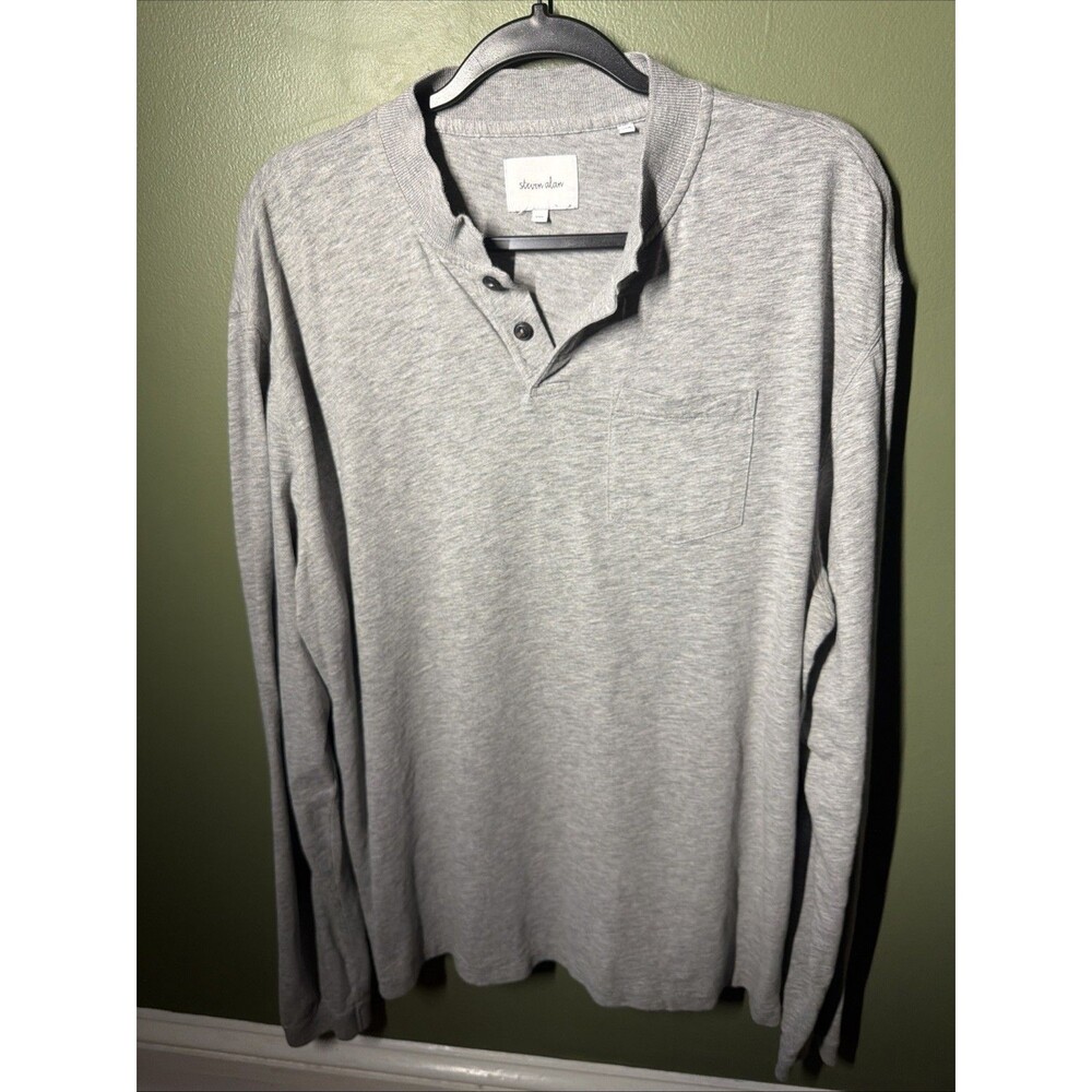 Steven Alan Mens XXL Gray Henley Shirt Long Sleeve Cotton Pocket